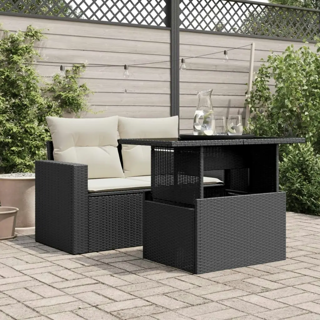 Garden Table with Glass Top Black 100x55x73 cm Poly Rattan 365970