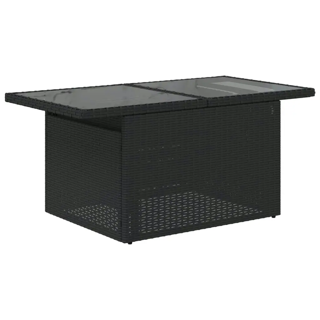 Garden Table with Glass Top Black 100x55x73 cm Poly Rattan 365970