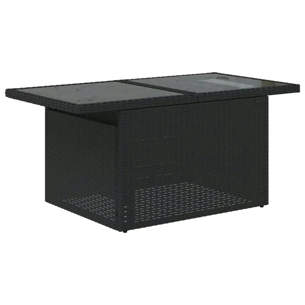 Garden Table with Glass Top Black 100x55x73 cm Poly Rattan 365970