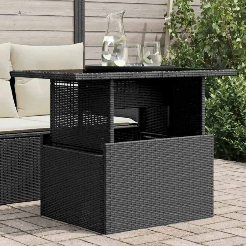 Garden Table with Glass Top Black 100x55x73 cm Poly Rattan 365970