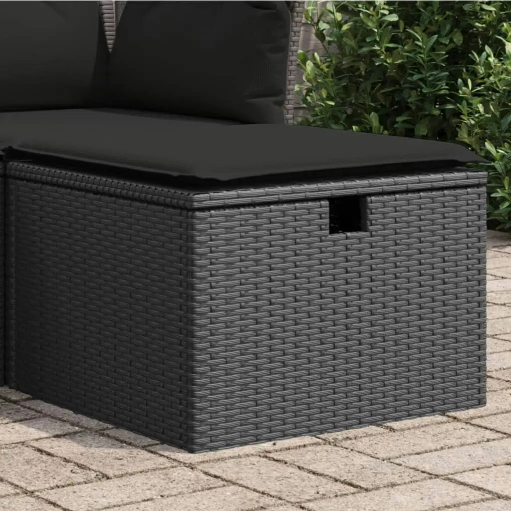 Garden Stool with Cushion Black 55x55x37 cm Poly Rattan 365967