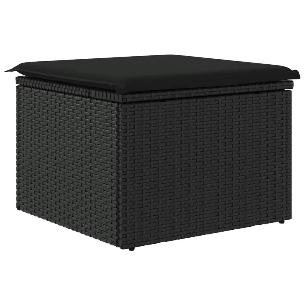 Garden Stool with Cushion Black 55x55x37 cm Poly Rattan 365967