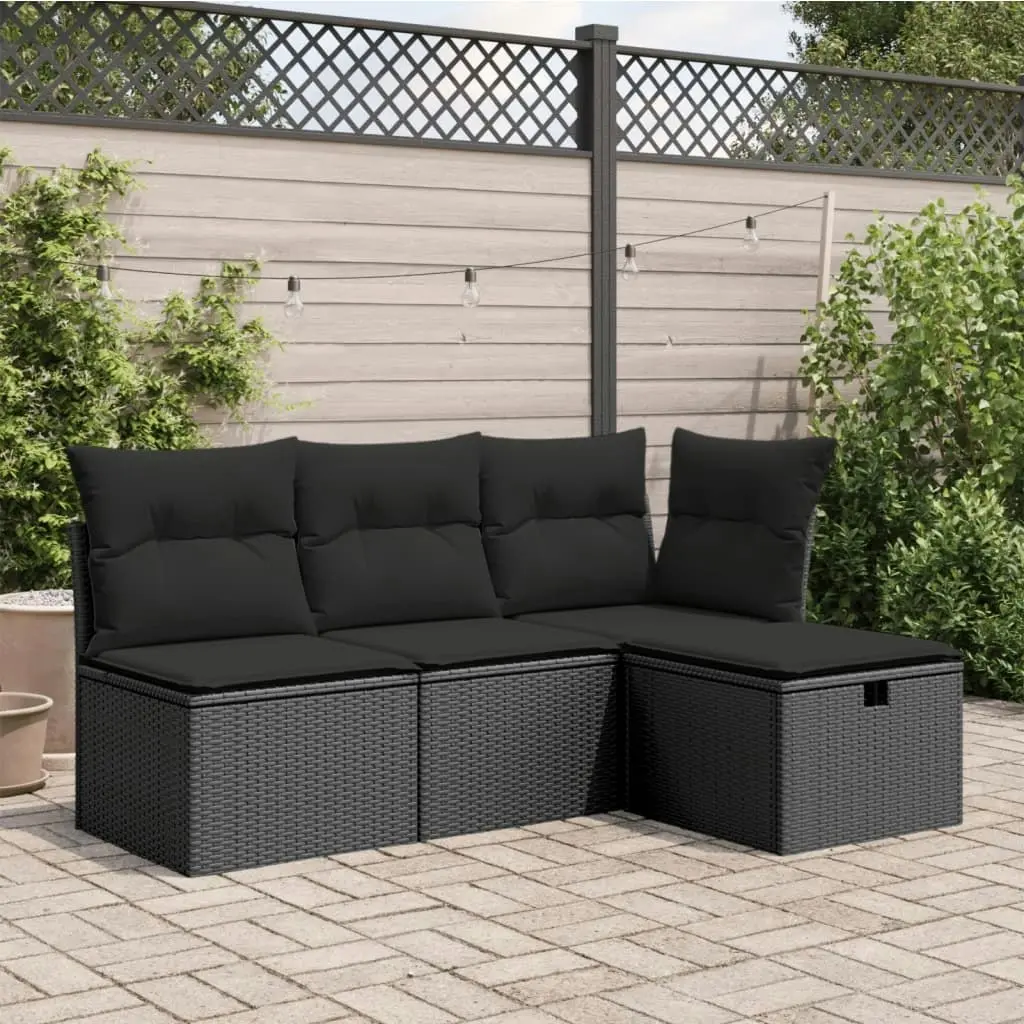 Garden Stool with Cushion Black 55x55x37 cm Poly Rattan 365967