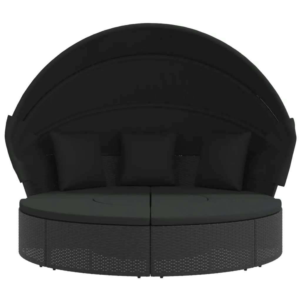 Outdoor Lounge Bed with Canopy and Cushions Black Poly Rattan 362255