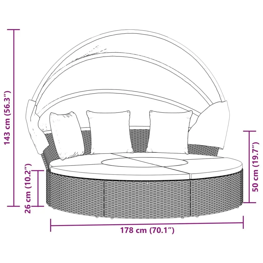 Outdoor Lounge Bed with Canopy and Cushions Black Poly Rattan 362255