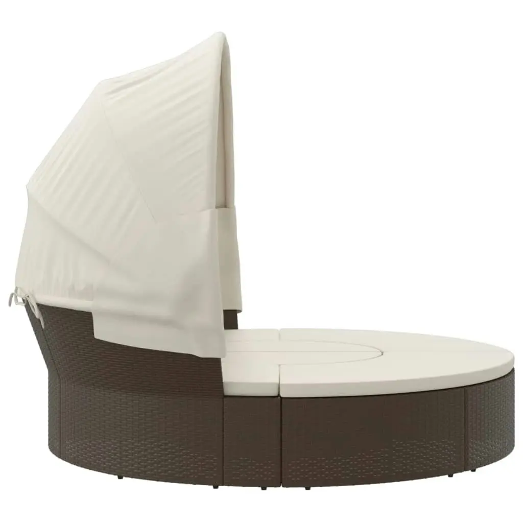 Outdoor Lounge Bed with Canopy and Cushions Brown Poly Rattan 362253