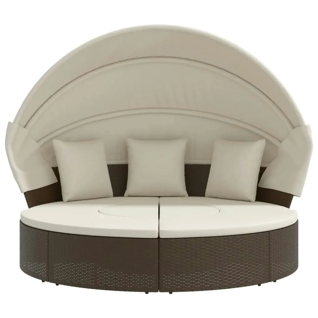 Outdoor Lounge Bed with Canopy and Cushions Brown Poly Rattan 362253