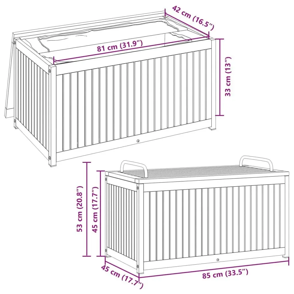 Outdoor Cushion Box 85x45x45/53 cm Solid Wood Acacia and Steel 367608