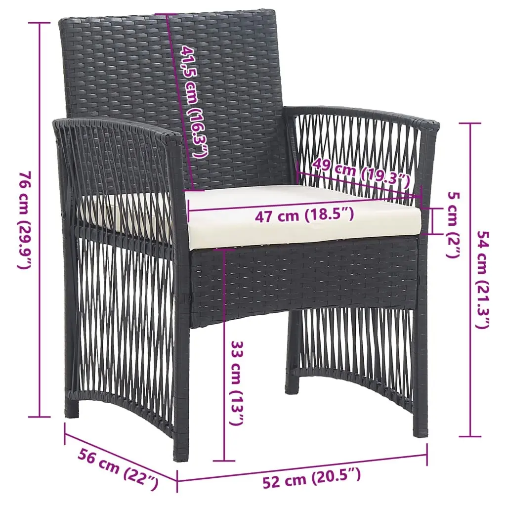 Garden Armchairs with Cushions 2 pcs Black Poly Rattan 363406