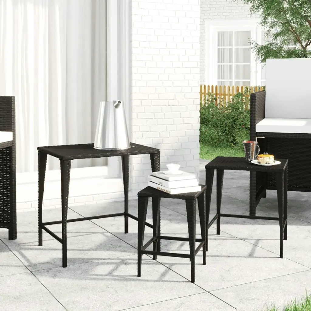 Garden Nesting Tables 3 pcs Black Poly Rattan 3324829