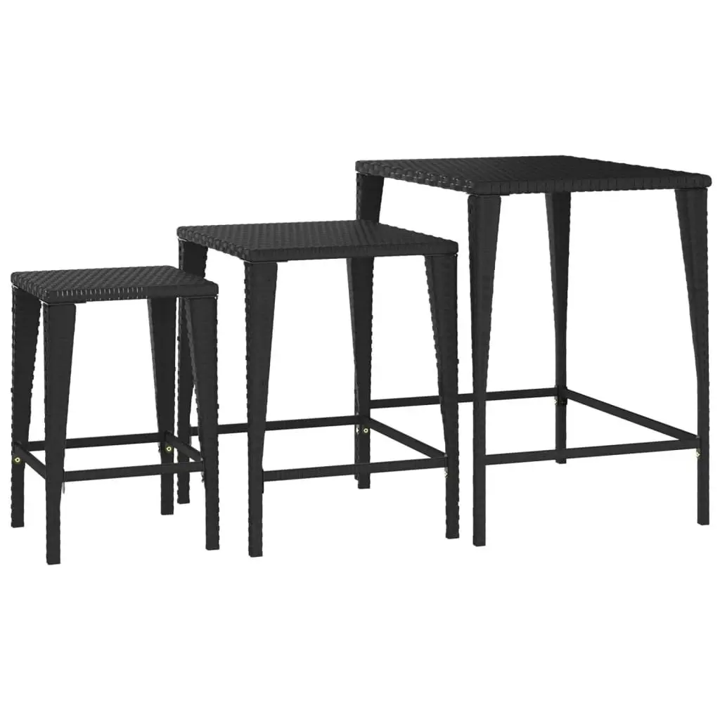 Garden Nesting Tables 3 pcs Black Poly Rattan 3324829