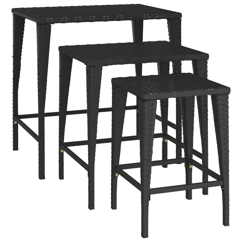 Garden Nesting Tables 3 pcs Black Poly Rattan 3324829