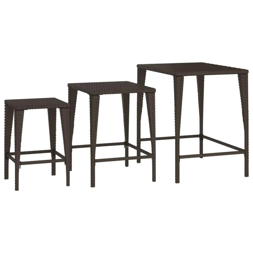 Garden Nesting Tables 3 pcs Brown Poly Rattan 3324830