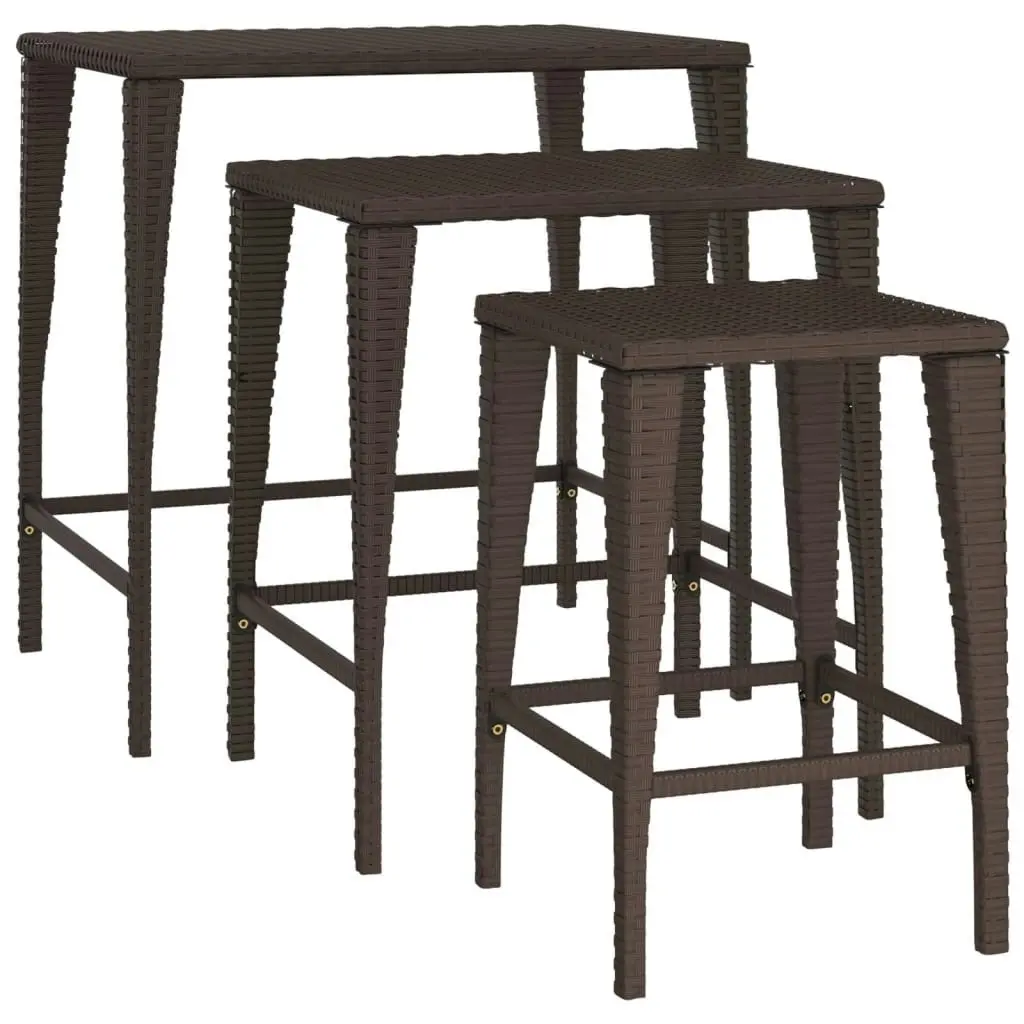 Garden Nesting Tables 3 pcs Brown Poly Rattan 3324830