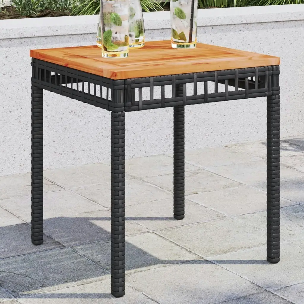 Garden Table Black 38x38x42 cm Poly Rattan Acacia Wood 365864