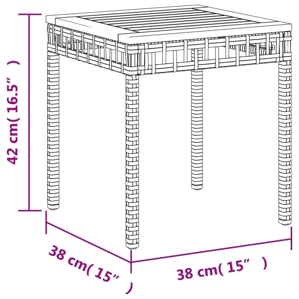 Garden Table Black 38x38x42 cm Poly Rattan Acacia Wood 365864