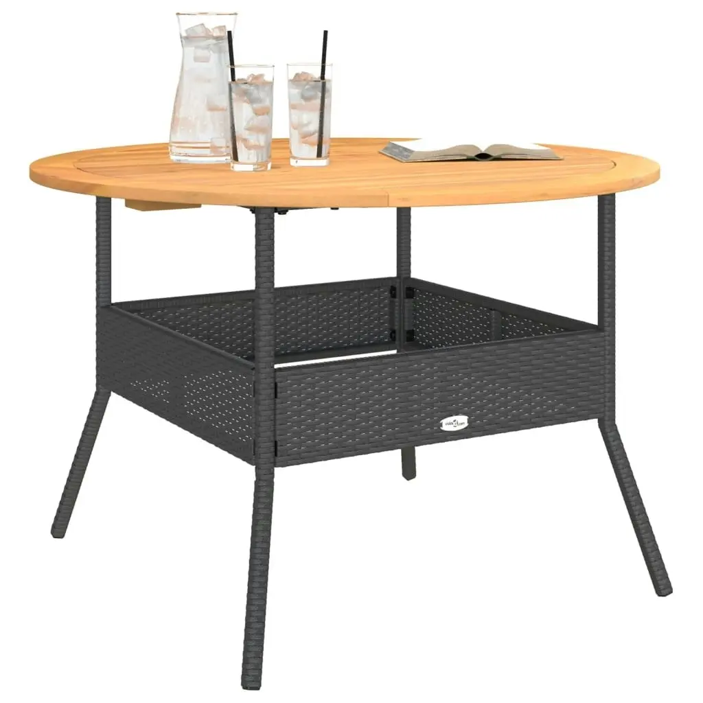 Garden Table with Acacia Wood Top Black ??110x71 cm Poly Rattan 368625