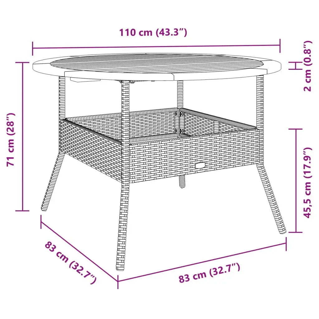 Garden Table with Acacia Wood Top Black ??110x71 cm Poly Rattan 368625