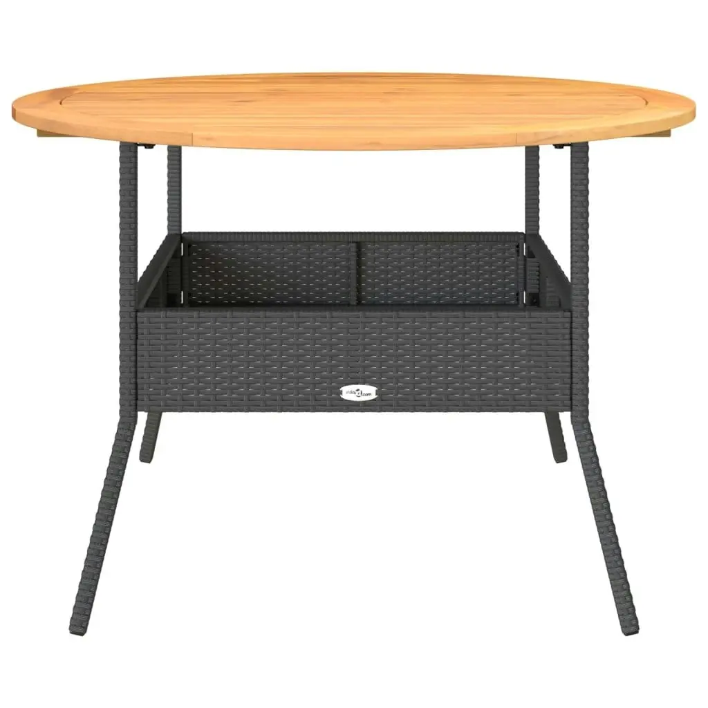 Garden Table with Acacia Wood Top Black ??110x71 cm Poly Rattan 368625