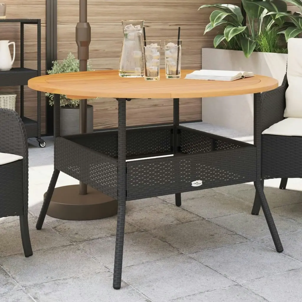 Garden Table with Acacia Wood Top Black ??110x71 cm Poly Rattan 368625