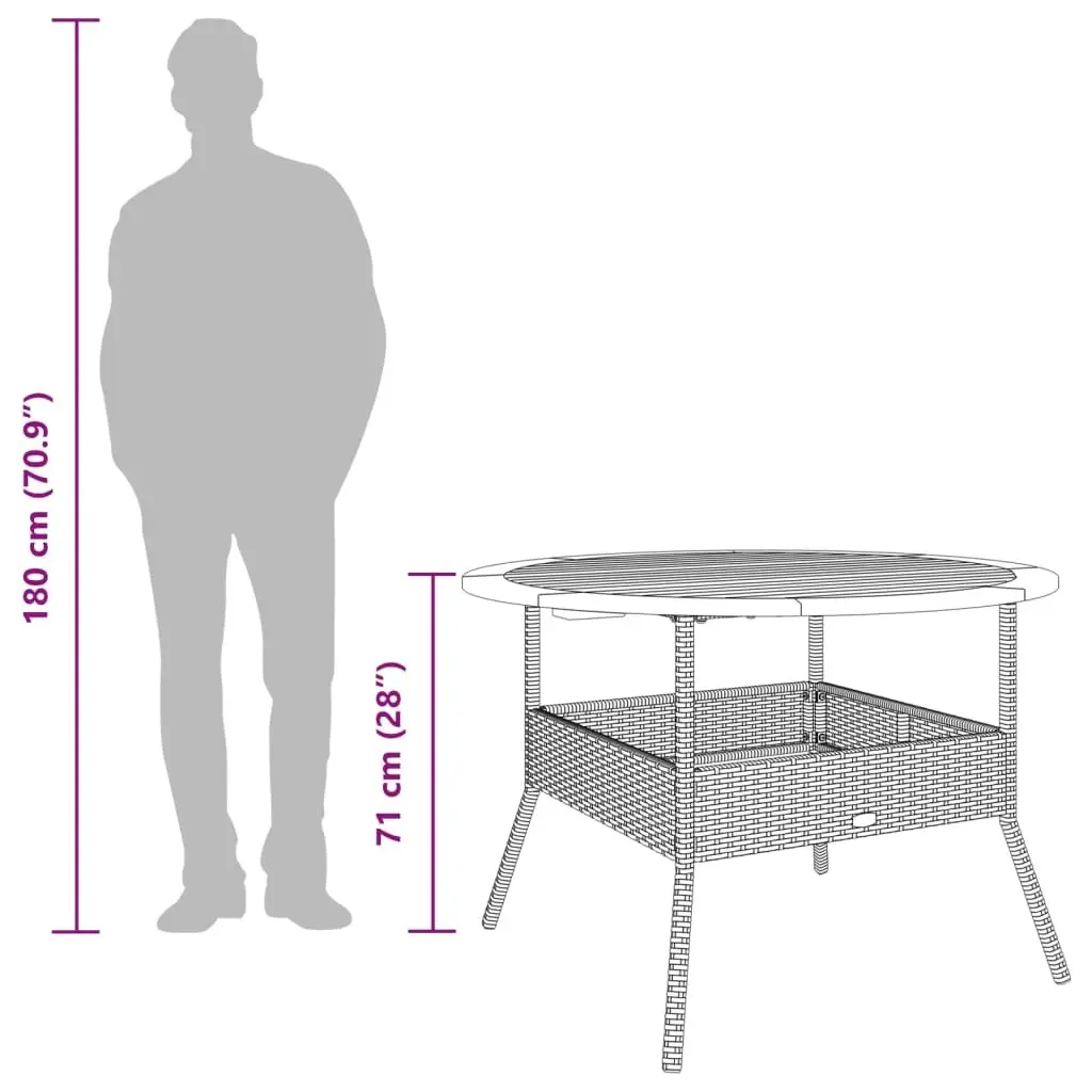 Garden Table with Acacia Wood Top Black ??110x71 cm Poly Rattan 368625