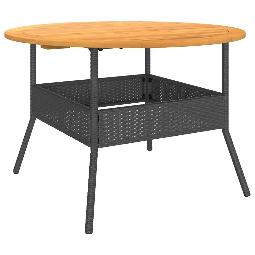 Garden Table with Acacia Wood Top Black ??110x71 cm Poly Rattan 368625