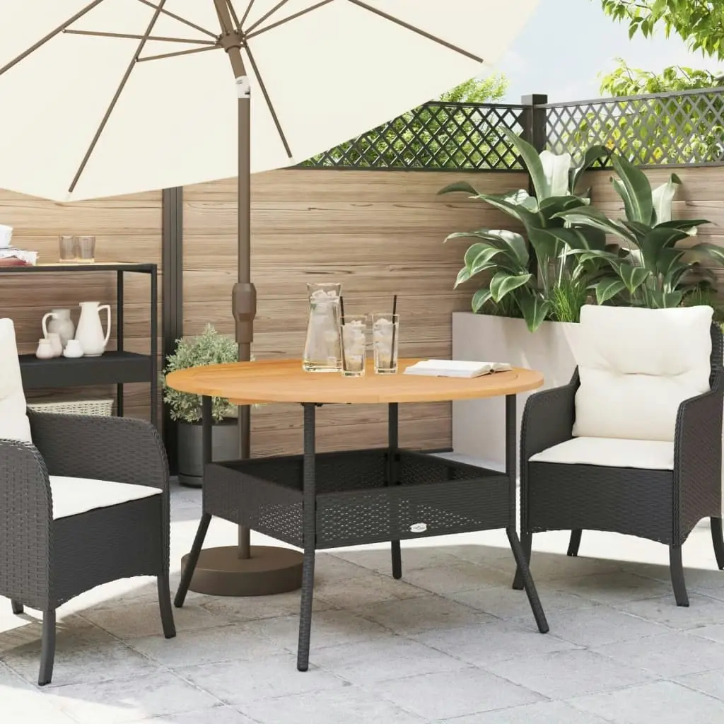 Garden Table with Acacia Wood Top Black ??110x71 cm Poly Rattan 368625