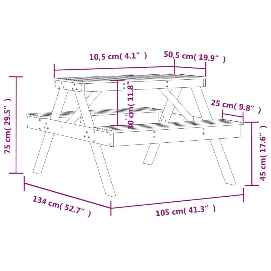 Picnic Table 105x134x75 cm Solid Wood Douglas 832570