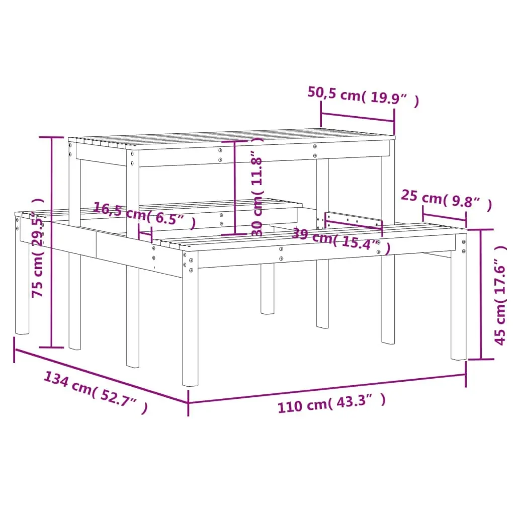 Picnic Table 110x134x75 cm Solid Wood Douglas 832560