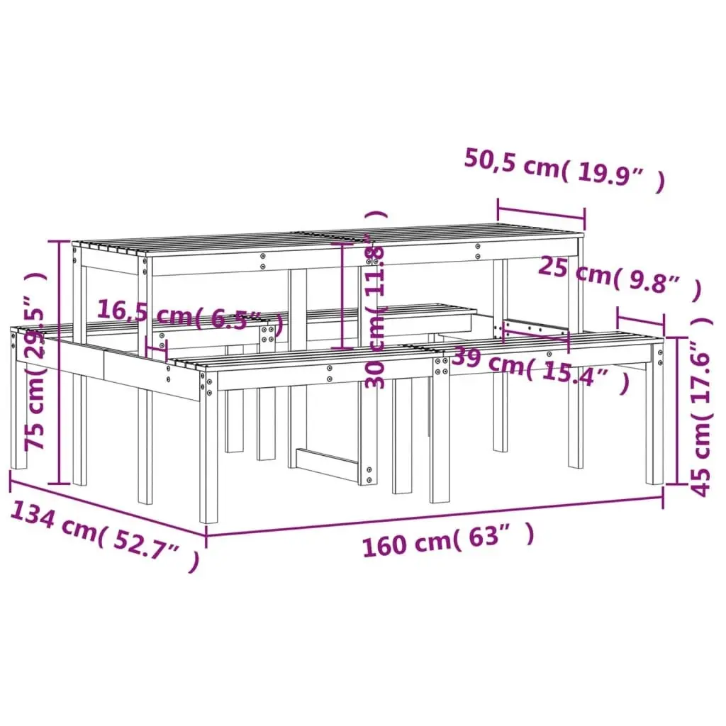 Picnic Table 160x134x75 cm Solid Wood Pine 832562