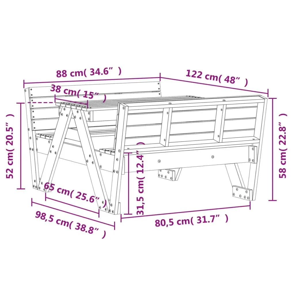 Picnic Table for Kids 88x122x58 cm Solid Wood Pine 832601