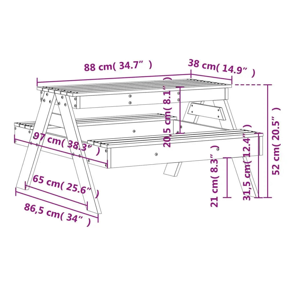 Picnic Table for Kids 88x97x52 cm Solid Wood Pine 832596