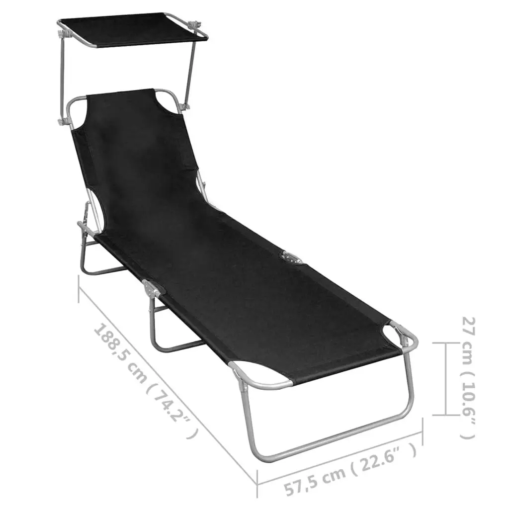 Folding Sun Lounger with Canopy Black Aluminium 47770