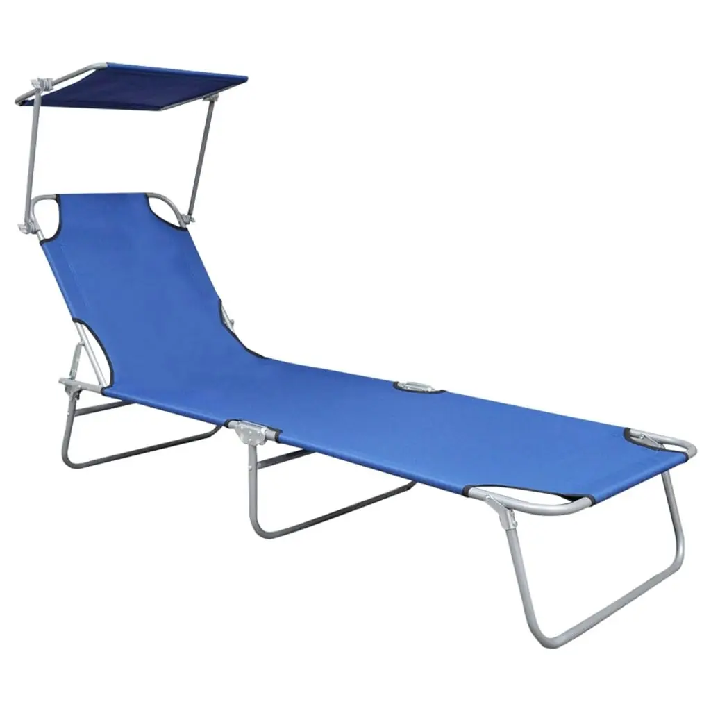 Folding Sun Lounger with Canopy Blue Aluminium 47769