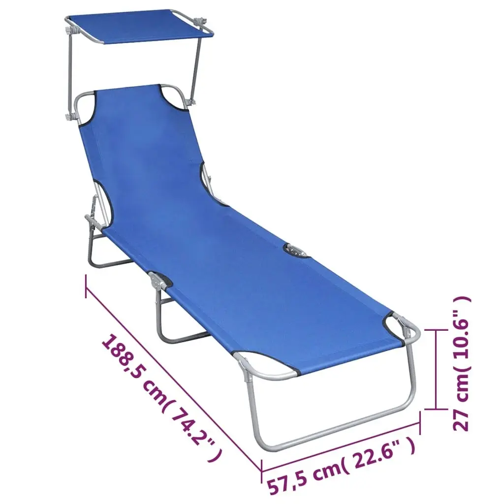 Folding Sun Lounger with Canopy Blue Aluminium 47769