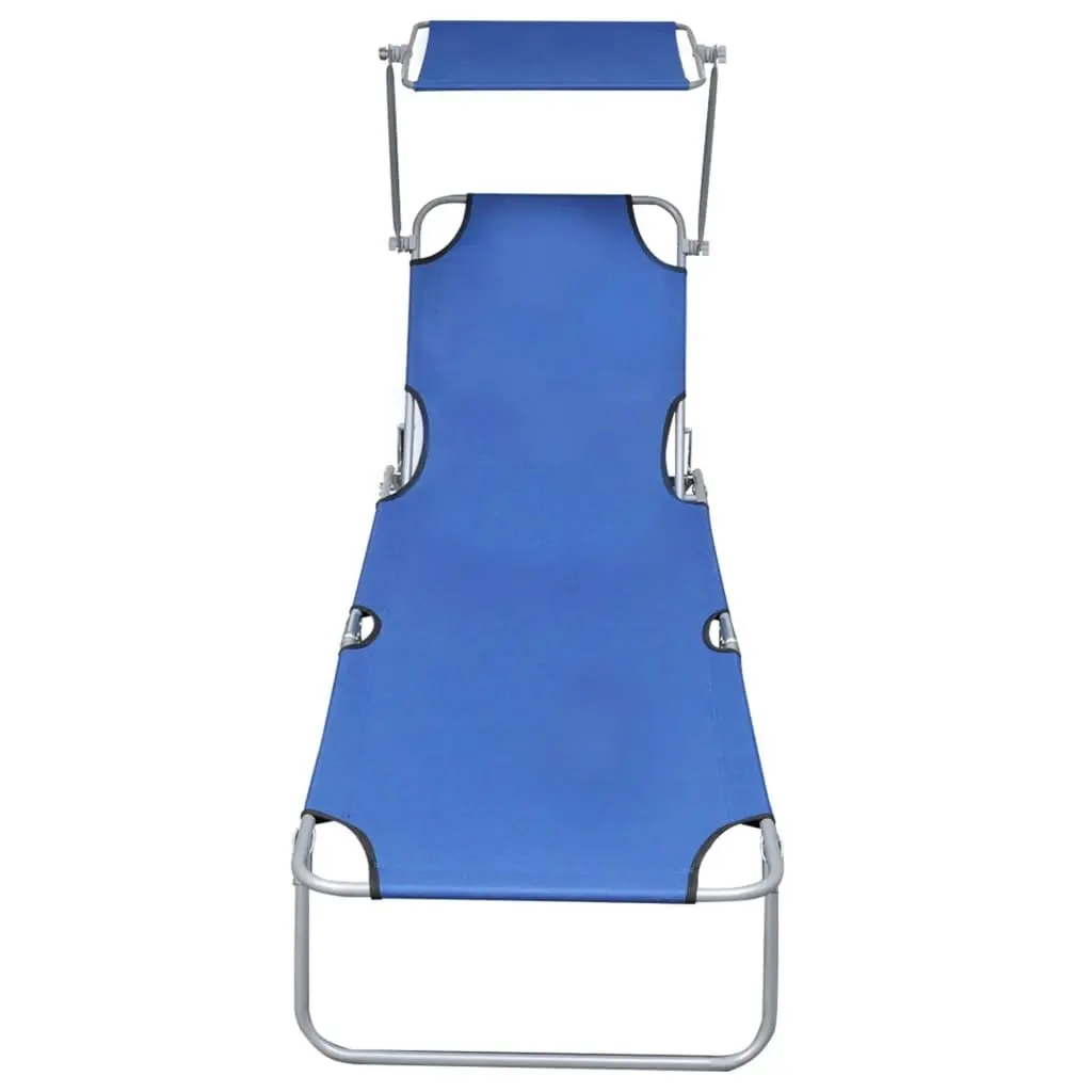 Folding Sun Lounger with Canopy Blue Aluminium 47769