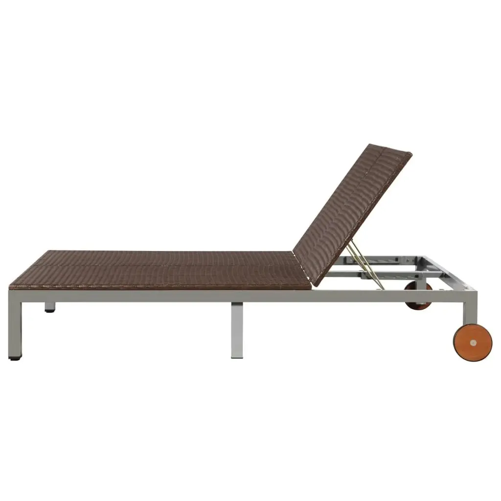 Double Sun Lounger with Wheels Poly Rattan Brown 43976