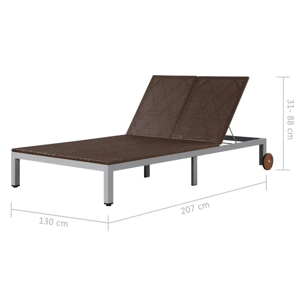 Double Sun Lounger with Wheels Poly Rattan Brown 43976