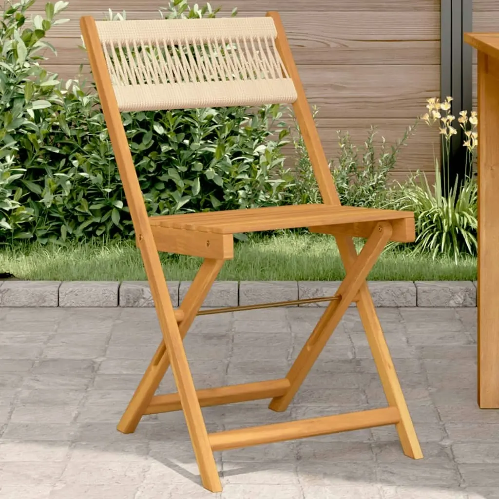 Bistro Chairs 2 pcs Beige Solid Wood Acacia and Rope 367680