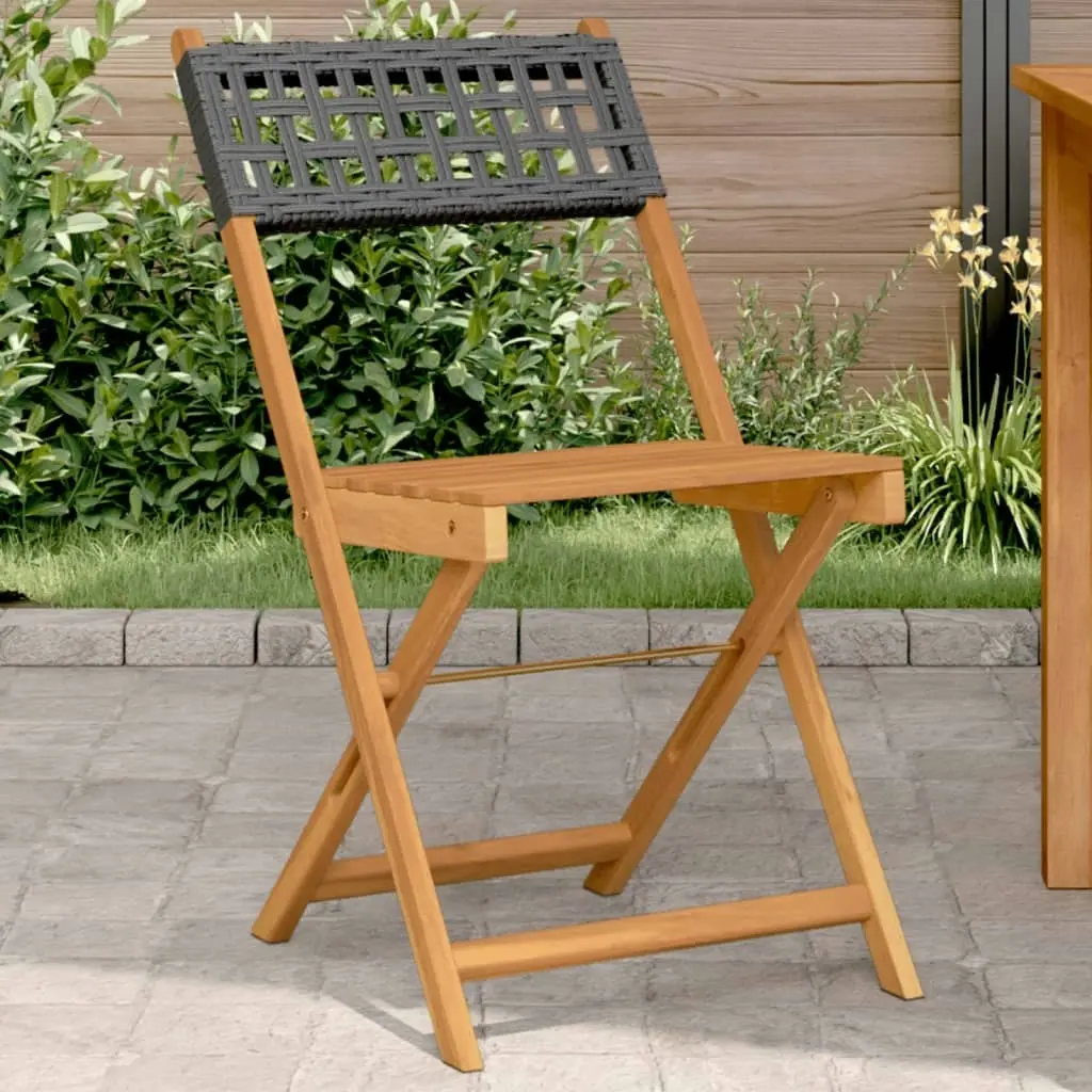 Bistro Chairs 2 pcs Black Solid Wood Acacia and Poly Rattan 367675