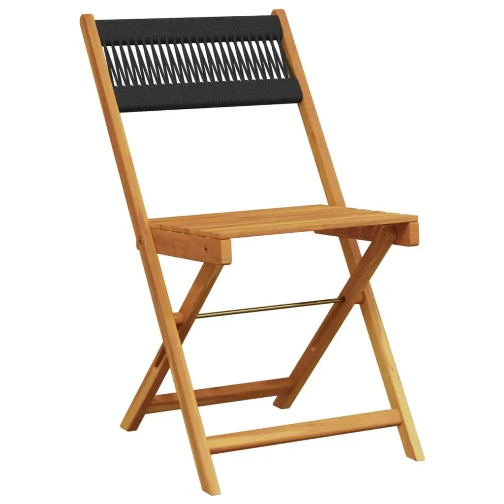 Bistro Chairs 2 pcs Black Solid Wood Acacia and Rope 367678