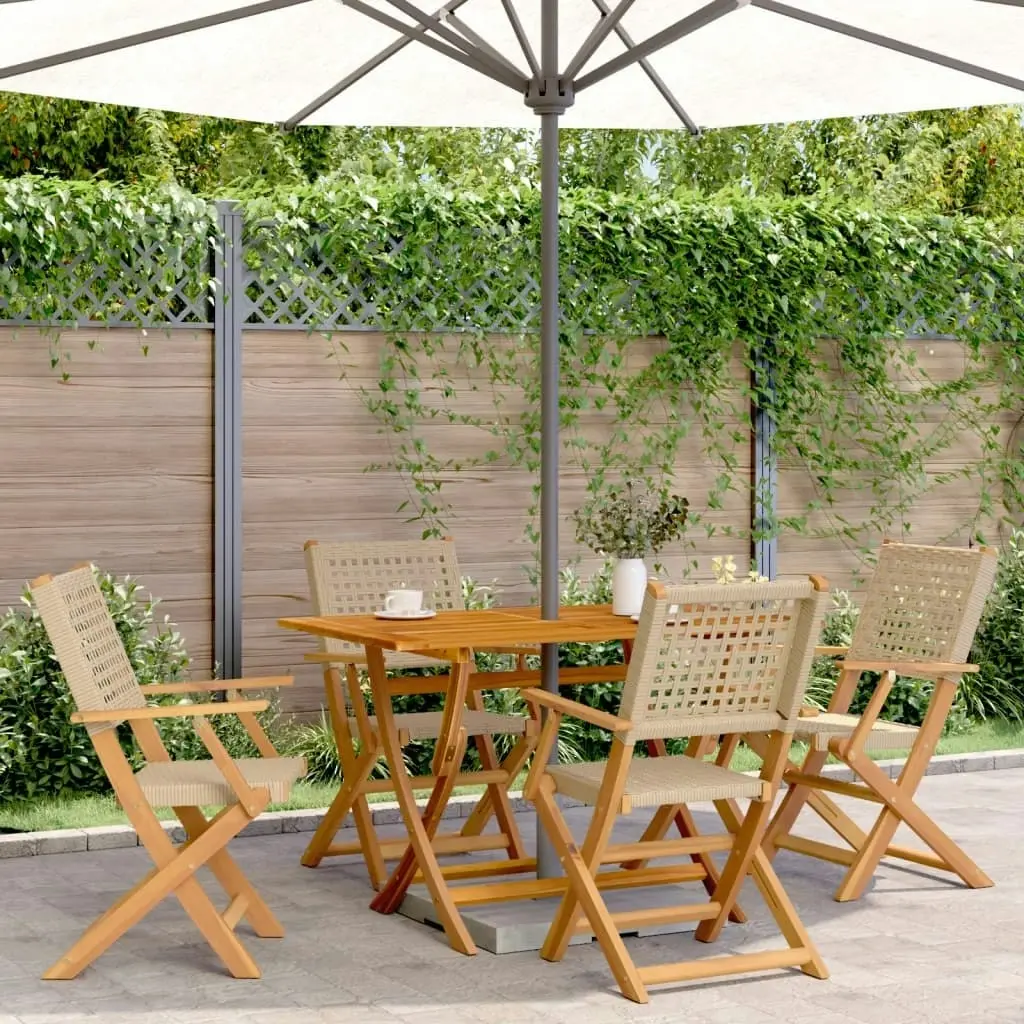 Folding Garden Chairs 4 pcs Beige Poly Rattan and Solid Wood 3214562