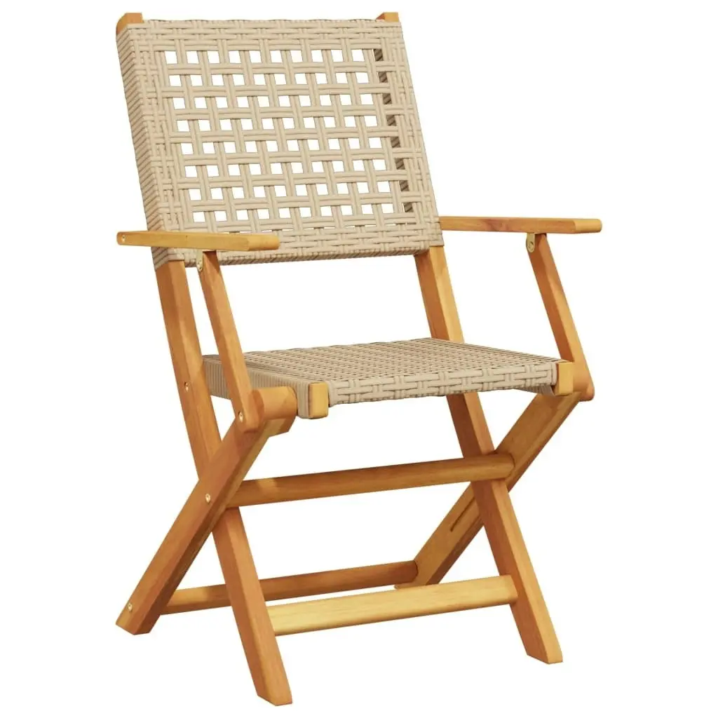 Folding Garden Chairs 4 pcs Beige Poly Rattan and Solid Wood 3214562