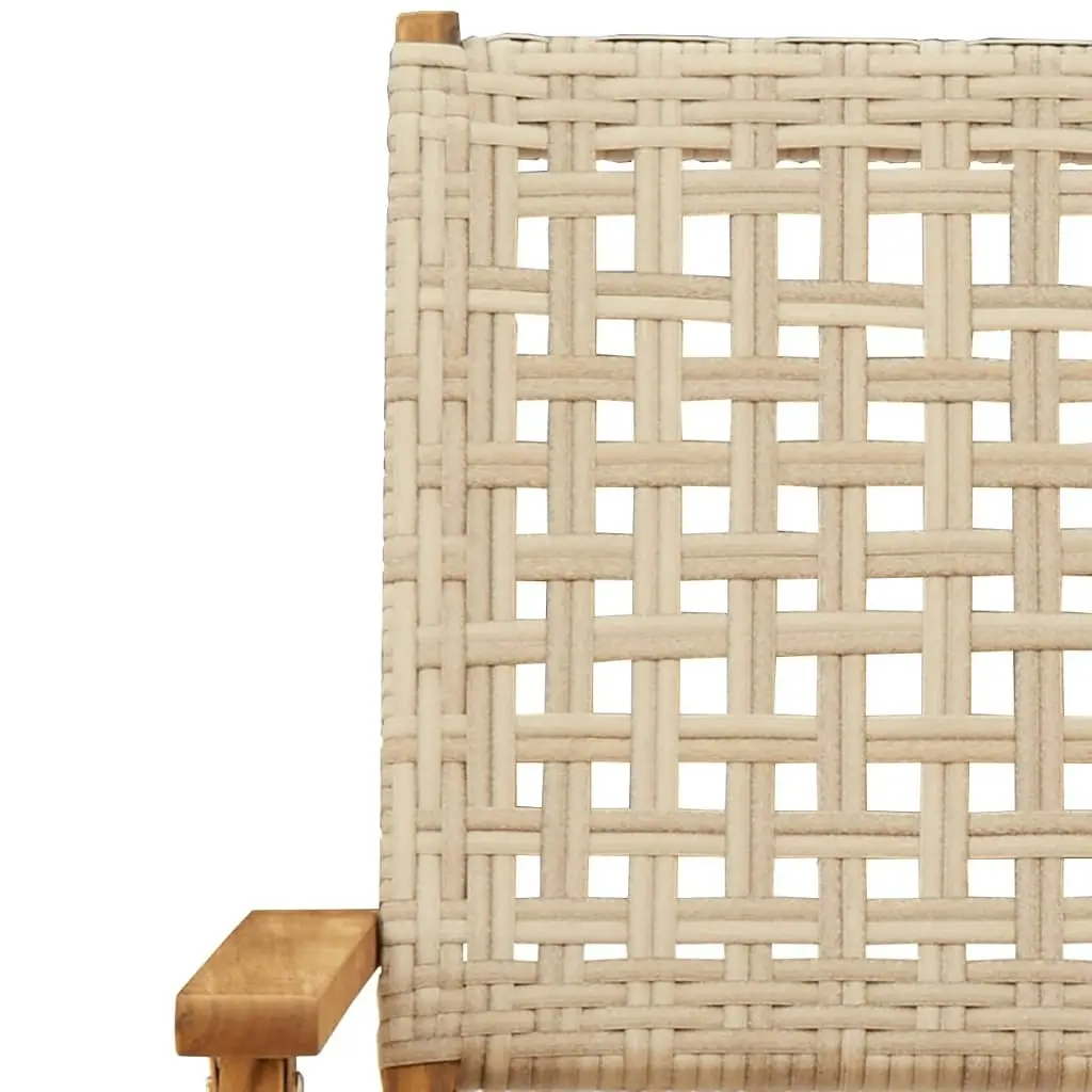 Folding Garden Chairs 4 pcs Beige Poly Rattan and Solid Wood 3214562