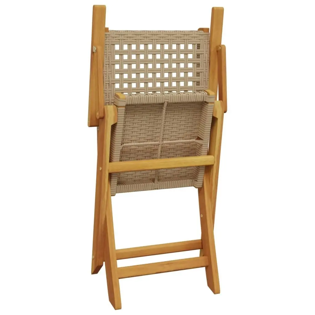 Folding Garden Chairs 4 pcs Beige Poly Rattan and Solid Wood 3214562