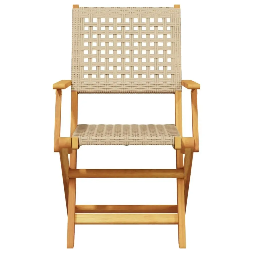 Folding Garden Chairs 4 pcs Beige Poly Rattan and Solid Wood 3214562