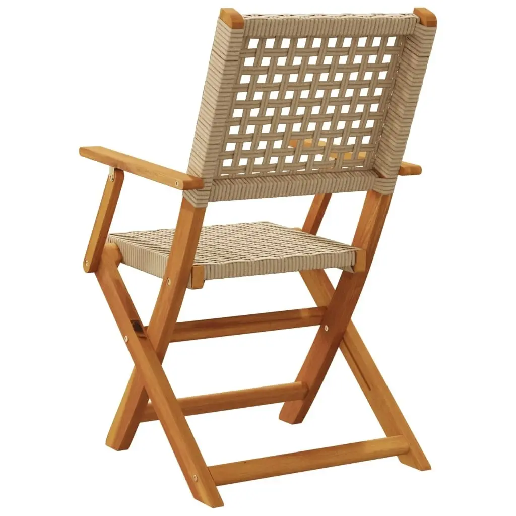 Folding Garden Chairs 4 pcs Beige Poly Rattan and Solid Wood 3214562