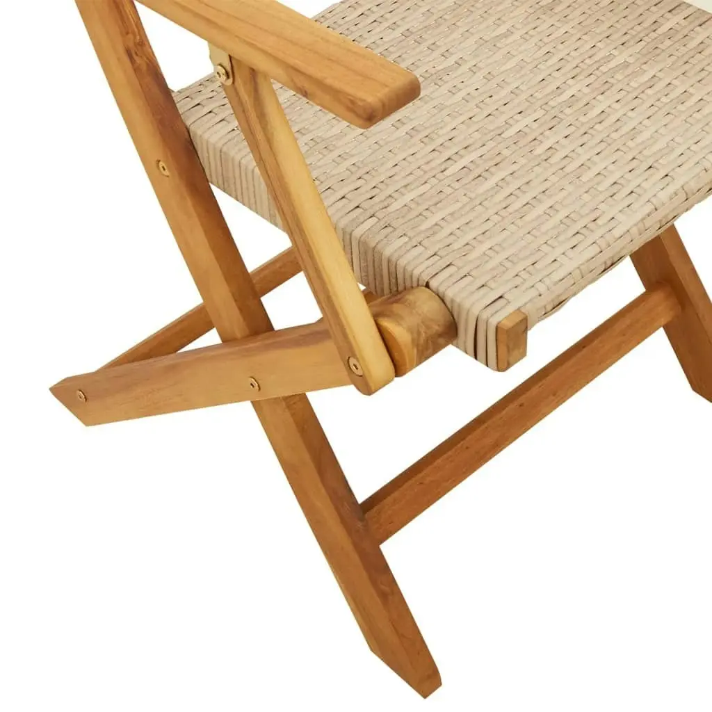 Folding Garden Chairs 4 pcs Beige Poly Rattan and Solid Wood 3214562