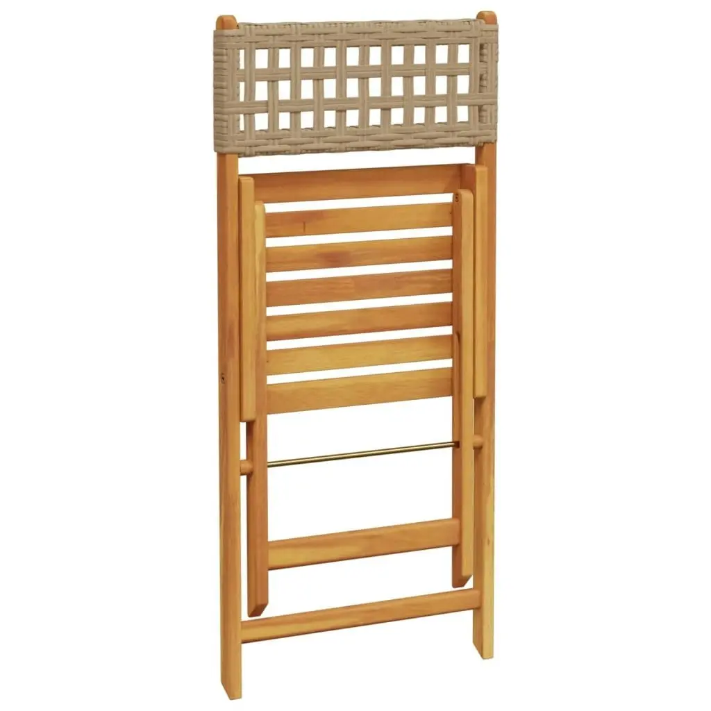 Folding Garden Chairs 4 pcs Beige Poly Rattan and Solid Wood 3214598