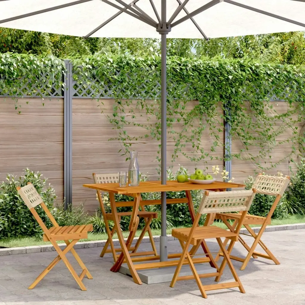 Folding Garden Chairs 4 pcs Beige Poly Rattan and Solid Wood 3214598